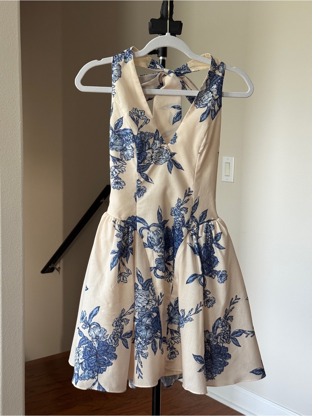 Hello Molly XS Cream Dress with Blue Floral Print